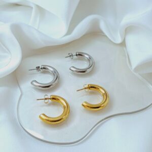 Bold Curve 18k gold plated and silver chunky C-shaped hoop earrings 25mm