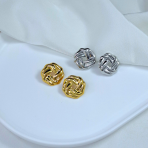 Eternal Knot gold and silver woven button stud earrings 24mm