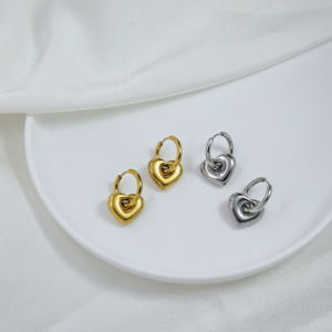 Dangle Heart Huggie Hoops