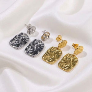 Hammered Slate gold and silver textured drop stud earrings 30mm