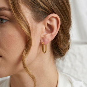 Minimal Oval Grace gold geometric stainless steel hoop earrings 18mm
