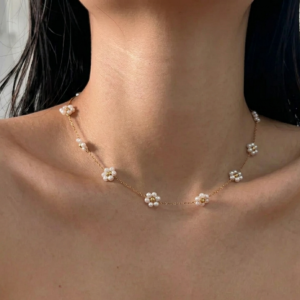 Blossom Pearl 18k gold ion plated 304 stainless steel necklace with imitation pearl flowers itBlinx