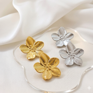 Blossom Grace gold and silver textured flower stud earrings 30mm