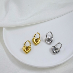 Dangle Heart gold and silver huggie hoop earrings with detachable charms