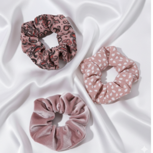 Scrunchie Set of 3 Pink- Velvet, Dotted & Paisley