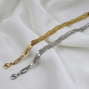 Braided Silk 18k gold PVD and silver braided flat snake chain herringbone bracelet itBlinx