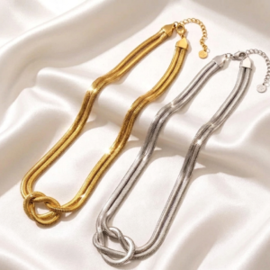 Infinity Knot 18k gold PVD coated 304 stainless steel double snake chain necklace in gold and silver itBlinx