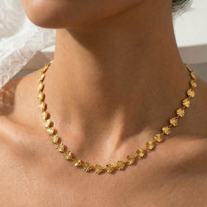 Soleil Aura 18k gold ion plated 304 stainless steel necklace with textured fan-shaped links itBlinx