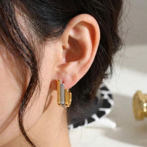 Parallel Aura 304 stainless steel two-tone gold and silver J-hoop studs itBlinx