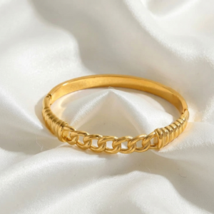 Curb Link 304 stainless steel 18k gold PVD coated bangle with integrated chain link design itBlinx