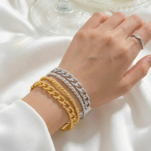 Duo Link 304 stainless steel adjustable double layer cuff with curb link and rope chain design itBlinx