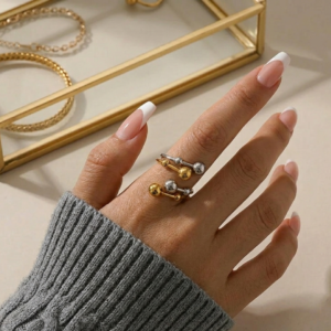 Orbit adjustable mixed metal gold and silver PVD coated 304 stainless steel geometric open ring itBlinx