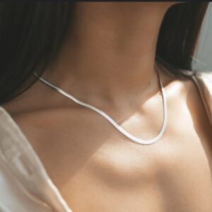 Aura 3mm polished silver titanium steel flat liquid snake chain necklace itBlinx