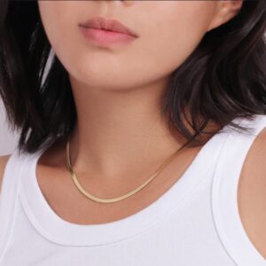 Aura 3mm 18k gold plated titanium steel flat liquid snake chain necklace itBlinx