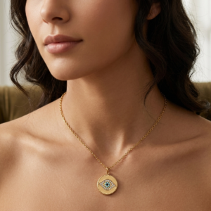 Aura Evil Eye 18k gold electroplated 201 stainless steel polished necklace with zircon and turquoise eye itBlinx